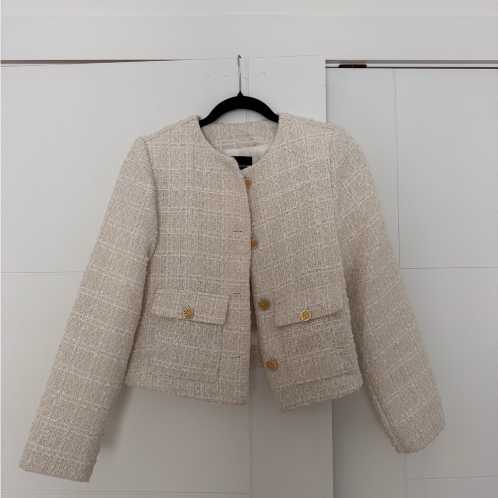 Classic Cream Tweed Cropped Jacket - Women's